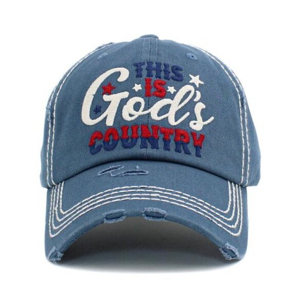 Womens This is God's Country Vintage Ballcap Baseball Cap Hat Distressed Blue - Picture 1 of 3
